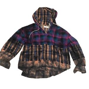 One Teaspoon Free People sold out collab mix pattern distressed flannel hoodie